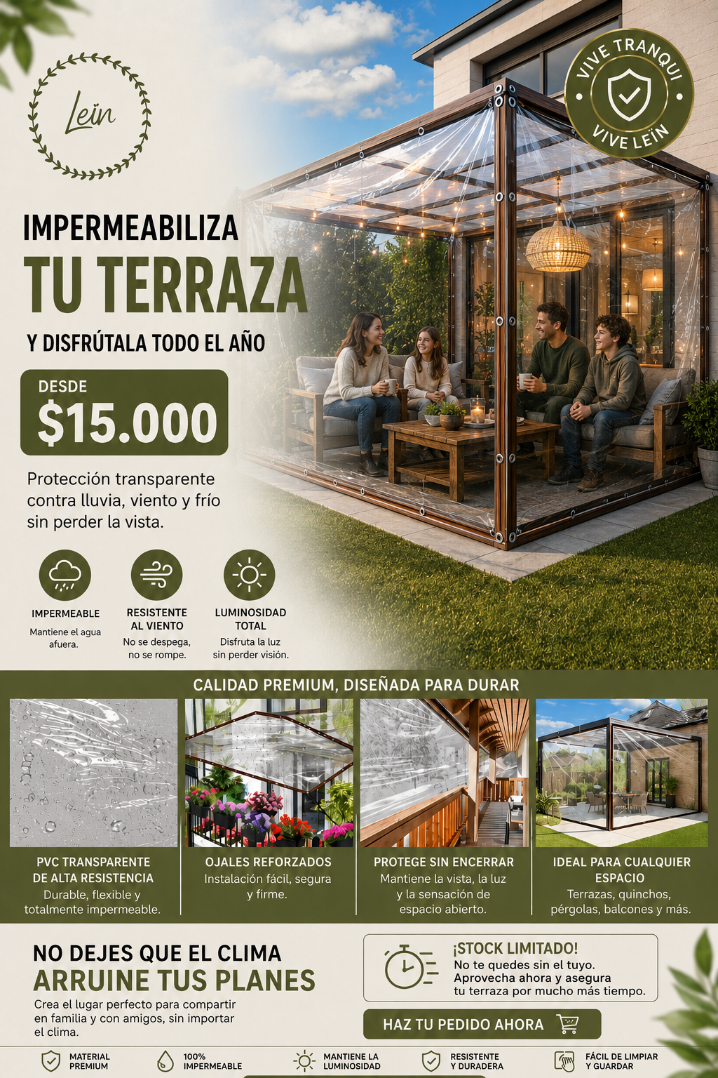 Lona Transparente de PVC Premium para Terrazas, Quinchos y Patios